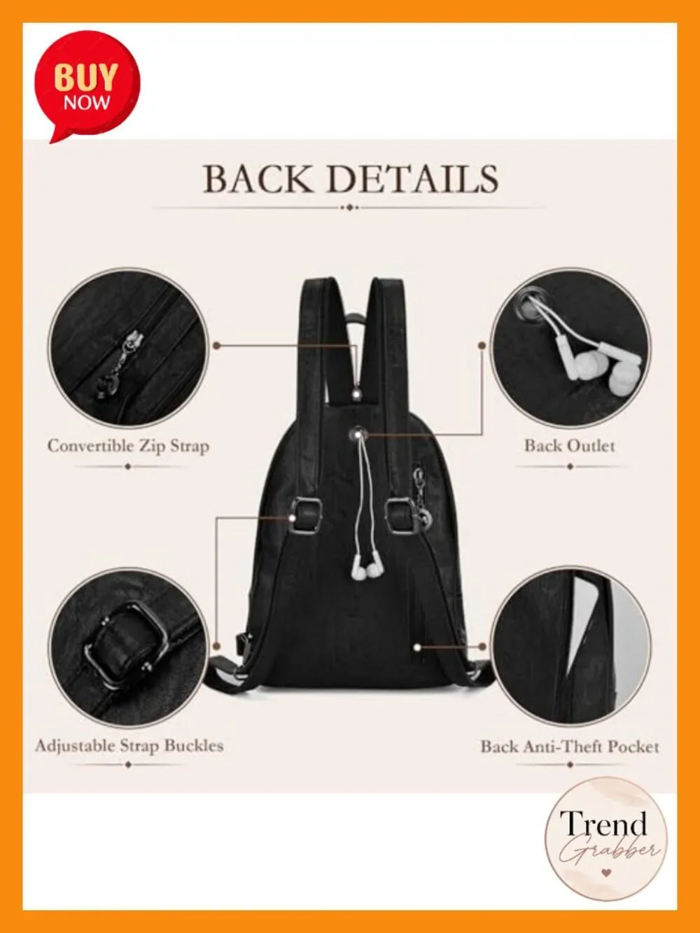 Women's Faux Leather Convertible Backpack Purse, Anti-Theft Sling Bag